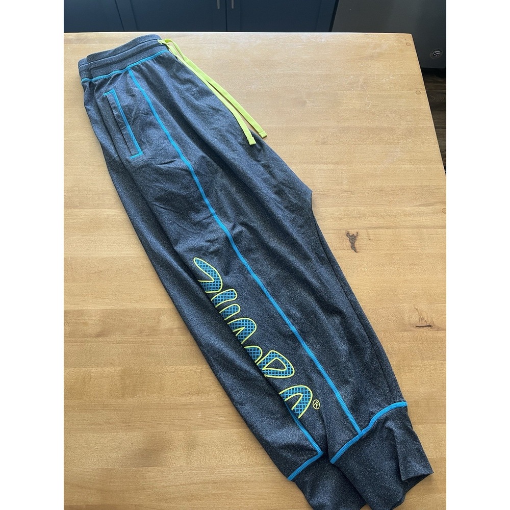 NWT Zumba Let's Go Halfsies Harem Pants Sew Black Gray Neon Details Small Spicey